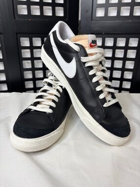 🖤 Nike Blazer 77 Low Sneakers Mens 12 Black White Leather Retro Streetwear 🖤